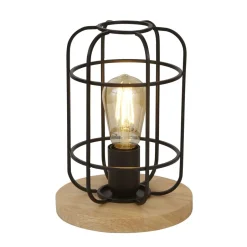 Searchlight Tischlampe klein H: 24,5 cm Ø 18 cm E27 Metall Holz< Retro Lampen|Tischlampen