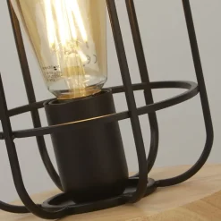 Searchlight Tischlampe klein H: 24,5 cm Ø 18 cm E27 Metall Holz< Retro Lampen|Tischlampen