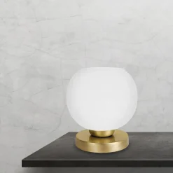 Giovanni Battista Tischlampe Kugel H: 18,5 cm Glas Messing in Weiß Bronze< Tischlampen|Jugendstil Lampen