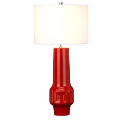 Elstead Tischlampe LENIO Keramik Rot Creme H:76cm Retro< Tischlampen|Schlafzimmer Lampen