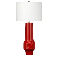 Elstead Tischlampe LENIO Keramik Rot Creme H:76cm Retro< Tischlampen|Schlafzimmer Lampen
