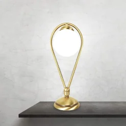 Giovanni Battista Tischlampe Messing Glas 38 cm in Bronze hell Weiß E14< Tischlampen|Badezimmer Lampe
