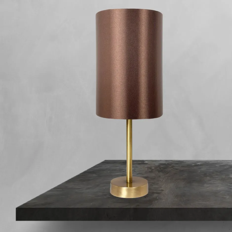 Giovanni Battista Tischlampe Messing Stoff H: 38,5 cm E27 in Bronze Braun< Tischlampen|Schlafzimmer Lampen