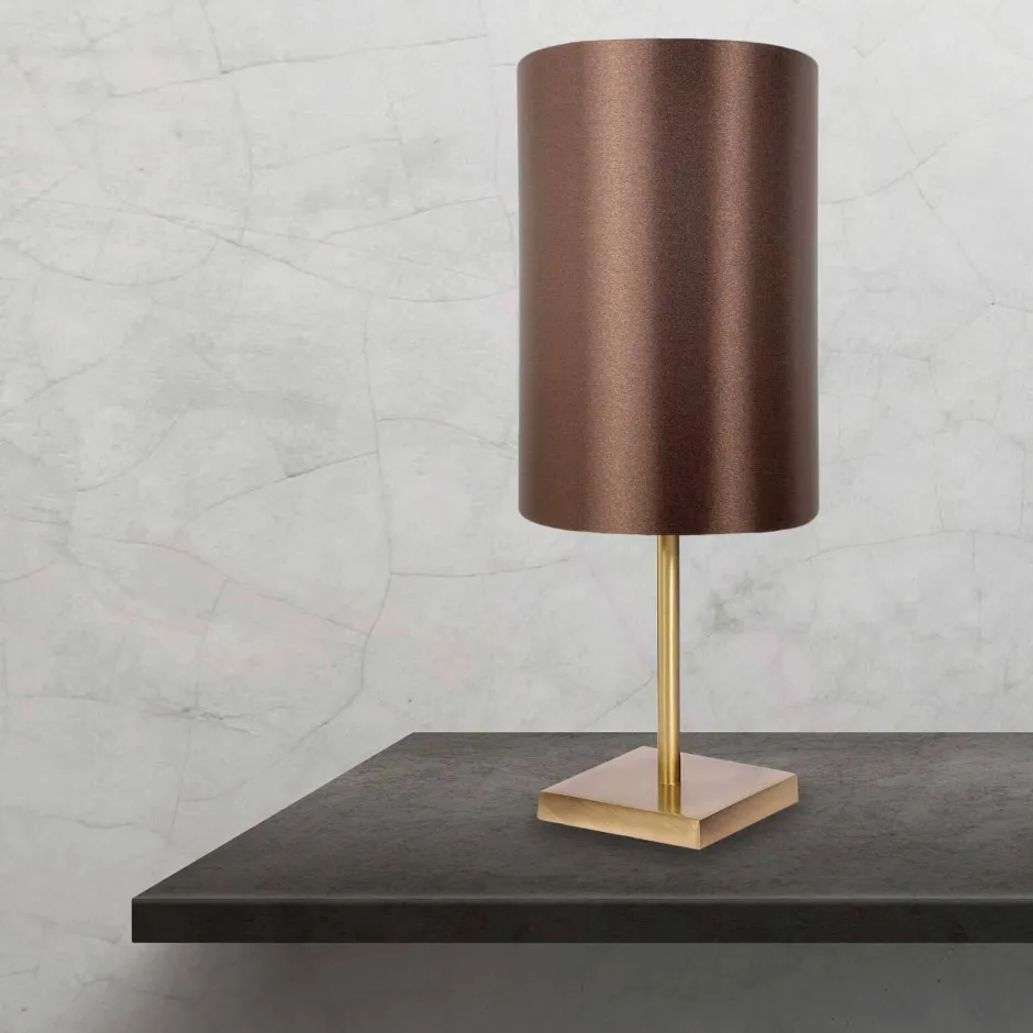 Giovanni Battista Tischlampe Messing Stoff 38,5 cm E27 in Bronze hell Braun< Messinglampen|Stofflampen