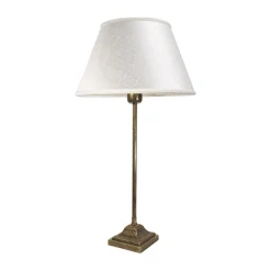 Giovanni Battista Tischlampe Messing Stoff 56 cm in Bronze Antik Weiß E27< Tischlampen|Schlafzimmer Lampen
