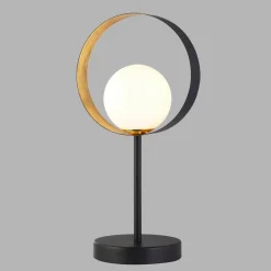 Searchlight Tischlampe Metall Glas 36 cm hoch G9 Schwarz Weiß Gold< Schlafzimmer Lampen|Glaslampen