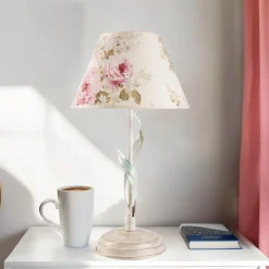 Nachttischlampen|Stofflampen*Lamkur Tischlampe Metall Shabby Weiß Stoff rund Landhaus