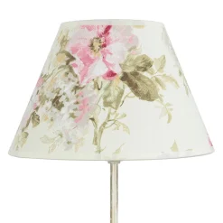 Nachttischlampen|Stofflampen*Lamkur Tischlampe Metall Shabby Weiß Stoff rund Landhaus