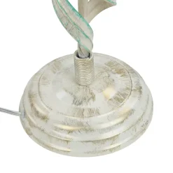 Nachttischlampen|Stofflampen*Lamkur Tischlampe Metall Shabby Weiß Stoff rund Landhaus