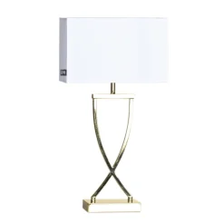 By Rydéns Tischlampe Metall Stoff 52 cm in Messing Weiß für E27< Wohnzimmerlampen|Schlafzimmer Lampen