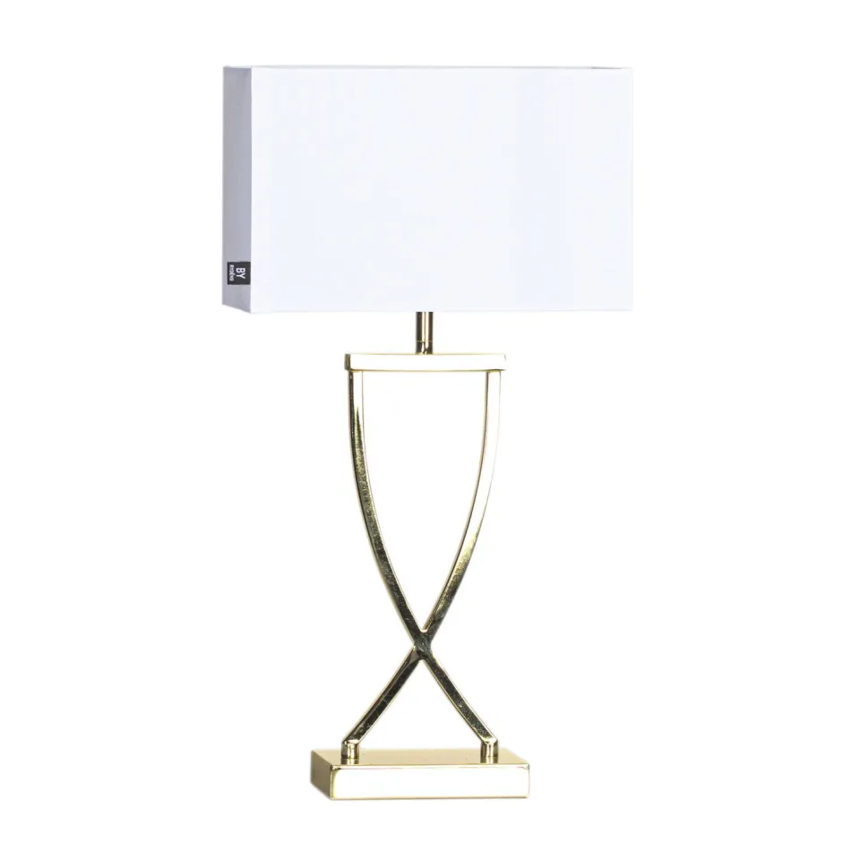 By Rydéns Tischlampe Metall Stoff 52 cm in Messing Weiß für E27< Wohnzimmerlampen|Schlafzimmer Lampen