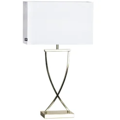 By Rydéns Tischlampe Metall Stoff 69 cm hoch in Messing Weiß E27< Wohnzimmerlampen|Schlafzimmer Lampen