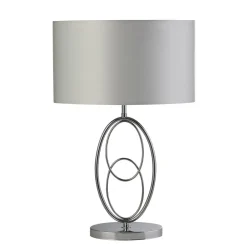 Searchlight Tischlampe Metall Stoff 53 cm in Chrom Silber E27< Wohnzimmerlampen|Stofflampen