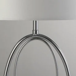 Searchlight Tischlampe Metall Stoff 53 cm in Chrom Silber E27< Wohnzimmerlampen|Stofflampen