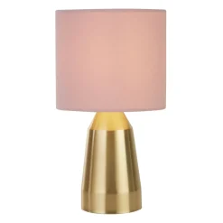 Stofflampen|Schlafzimmer Lampen*Searchlight Tischlampe Metall Stoff H: 33 cm klein in Rosa Gold E14