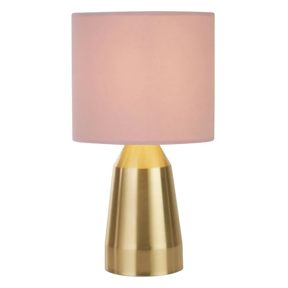 Stofflampen|Schlafzimmer Lampen*Searchlight Tischlampe Metall Stoff H: 33 cm klein in Rosa Gold E14