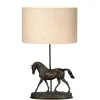 Elstead Tischlampe mit Schirm Jute Resin in Bronze antik Pferd< Tischlampen|Schlafzimmer Lampen