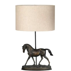 Elstead Tischlampe mit Schirm Jute Resin in Bronze antik Pferd< Tischlampen|Schlafzimmer Lampen