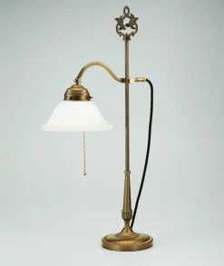 Wohnzimmerlampen|Metall Lampen*Berliner Messingleuchten Tischlampe mit Zugschalter Messing Glas E27 blendarm