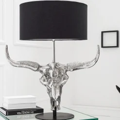 Invicta Interior Tischlampe Modern Design Stierkopf Silber Schwarz< Tischlampen|Schlafzimmer Lampen