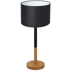 Tischlampen|Schlafzimmer Lampen*Luminex Tischlampe Natur Schwarz Weiß Stoff Holz E27 blendarm