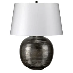 Elstead Tischlampe Porzellan in Silber rund 55cm Klassisch< Tischlampen|Schlafzimmer Lampen
