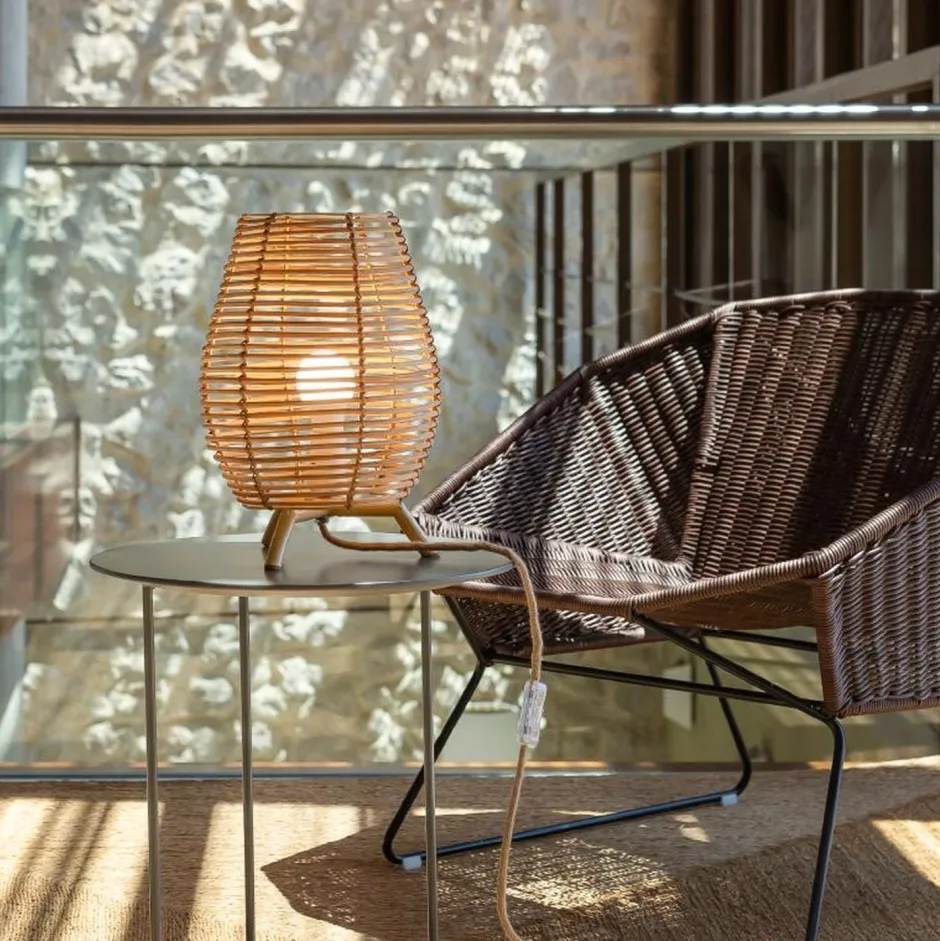 Wohnzimmerlampen|Metall Lampen*Newgarden Tischlampe Rattan E27 H: 32,5 cm Dreibein Boho TOKI