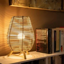 Wohnzimmerlampen|Metall Lampen*Newgarden Tischlampe Rattan E27 H: 32,5 cm Dreibein Boho TOKI
