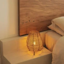 Wohnzimmerlampen|Metall Lampen*Newgarden Tischlampe Rattan E27 H: 32,5 cm Dreibein Boho TOKI