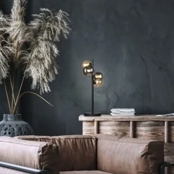 Paul Neuhaus Tischlampe Rauchgrau Bernstein 48 cm G9 3000 K Glas< Wohnzimmerlampen|Schlafzimmer Lampen