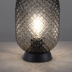 Just Light Tischlampe Rauchgrau Schwarz Glas Metall 22,5 cm E27< Wohnzimmerlampen|Schlafzimmer Lampen