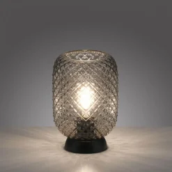 Just Light Tischlampe Rauchgrau Schwarz Glas Metall 22,5 cm E27< Wohnzimmerlampen|Schlafzimmer Lampen