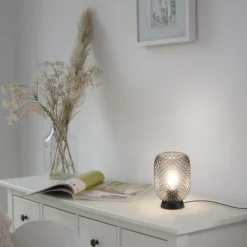 Just Light Tischlampe Rauchgrau Schwarz Glas Metall 22,5 cm E27< Wohnzimmerlampen|Schlafzimmer Lampen