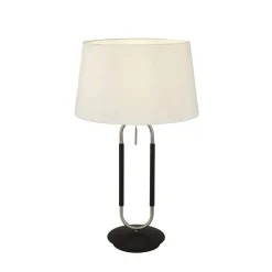 Wohnzimmerlampen|Schlafzimmer Lampen*Searchlight Tischlampe Samt Schirm Zugschalter 63 cm E27 Weiß Silber