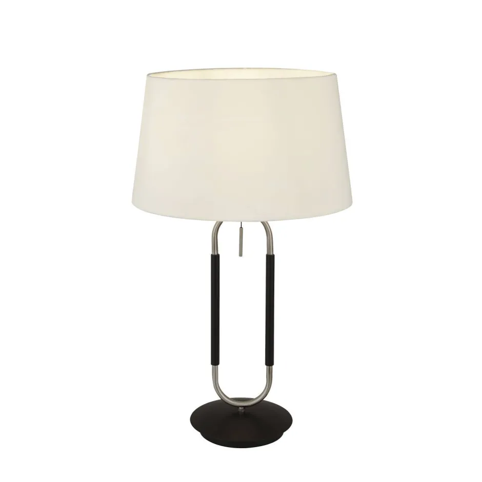 Wohnzimmerlampen|Schlafzimmer Lampen*Searchlight Tischlampe Samt Schirm Zugschalter 63 cm E27 Weiß Silber