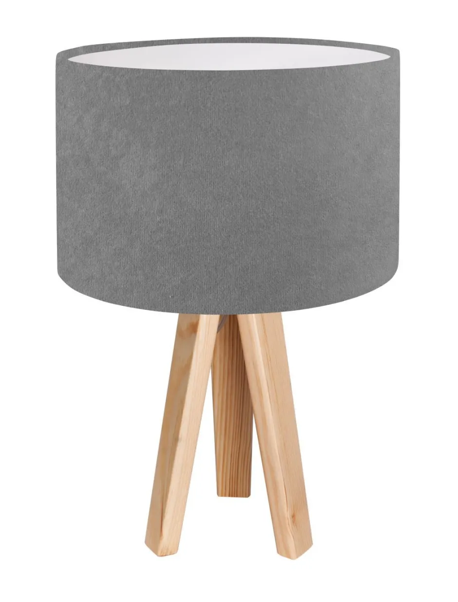 BPS Koncept Tischlampe Schirm Grau Weiß Holz Dreibein 46cm Retro< Tischlampen|Schlafzimmer Lampen