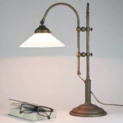 Giovanni Battista Tischlampe Schreibtisch aus Messing Glas 49 cm E14 in Antik< Tischlampen|Bürolampen