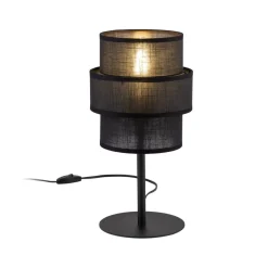 TK Lighting Tischlampe Schwarz 38 cm hoch Stoff Metall E27 GREET< Tischlampen|Schlafzimmer Lampen