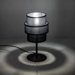 TK Lighting Tischlampe Schwarz 38 cm hoch Stoff Metall E27 GREET< Tischlampen|Schlafzimmer Lampen