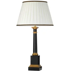 Tischlampen|Schlafzimmer Lampen*Elstead Tischlampe Schwarz Creme E27 55 cm Holz Stoff Klassisch