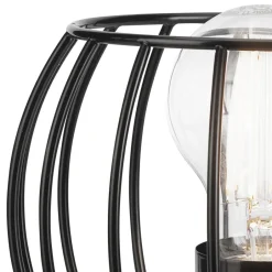 Lamkur Tischlampe Schwarz E27 klein H: 16 cm Metall Holz Retro< Tischlampen|Kugellampen