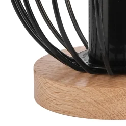 Lamkur Tischlampe Schwarz E27 klein H: 16 cm Metall Holz Retro< Tischlampen|Kugellampen