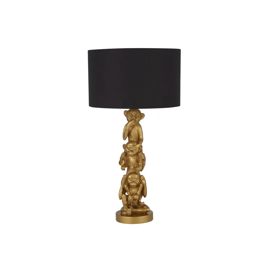 Stofflampen|Schlafzimmer Lampen*Searchlight Tischlampe Schwarz Gold 51,5 cm hoch E27 Stoff Resin Affen