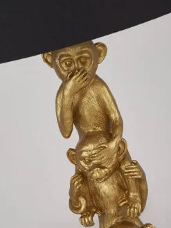 Stofflampen|Schlafzimmer Lampen*Searchlight Tischlampe Schwarz Gold 51,5 cm hoch E27 Stoff Resin Affen