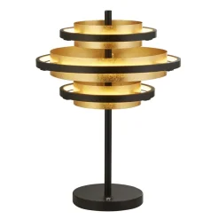 Searchlight Tischlampe Schwarz Gold H: 43,5 cm Ø 32 cm rund Metall< Led Lampen|Schlafzimmer Lampen