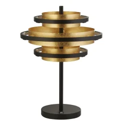 Searchlight Tischlampe Schwarz Gold H: 43,5 cm Ø 32 cm rund Metall< Led Lampen|Schlafzimmer Lampen