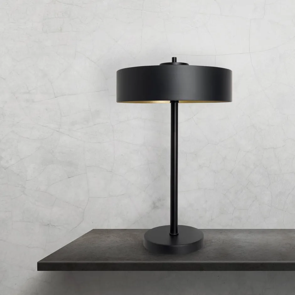 Giovanni Battista Tischlampe Schwarz Gold H: 49 cm Messing Eisen E27< Tischlampen|Badezimmer Lampe