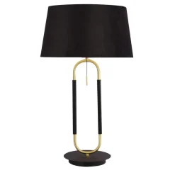 Schlafzimmer Lampen|Stofflampen*Searchlight Tischlampe Schwarz Messing E27 63 cm hoch Stoff Metall