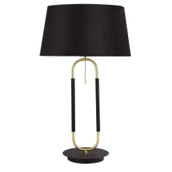 Schlafzimmer Lampen|Stofflampen*Searchlight Tischlampe Schwarz Messing E27 63 cm hoch Stoff Metall