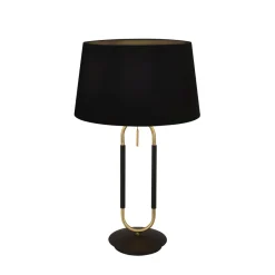 Schlafzimmer Lampen|Stofflampen*Searchlight Tischlampe Schwarz Messing E27 63 cm hoch Stoff Metall